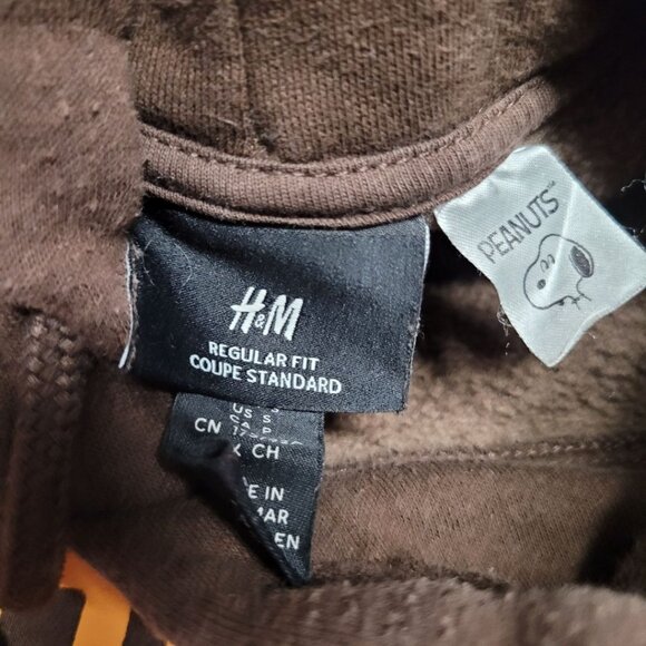 H&M Peanuts Snoopy Hoodie Brown Adult Small Mens Gym Strength Club Weights Gift - Picture 6 of 10